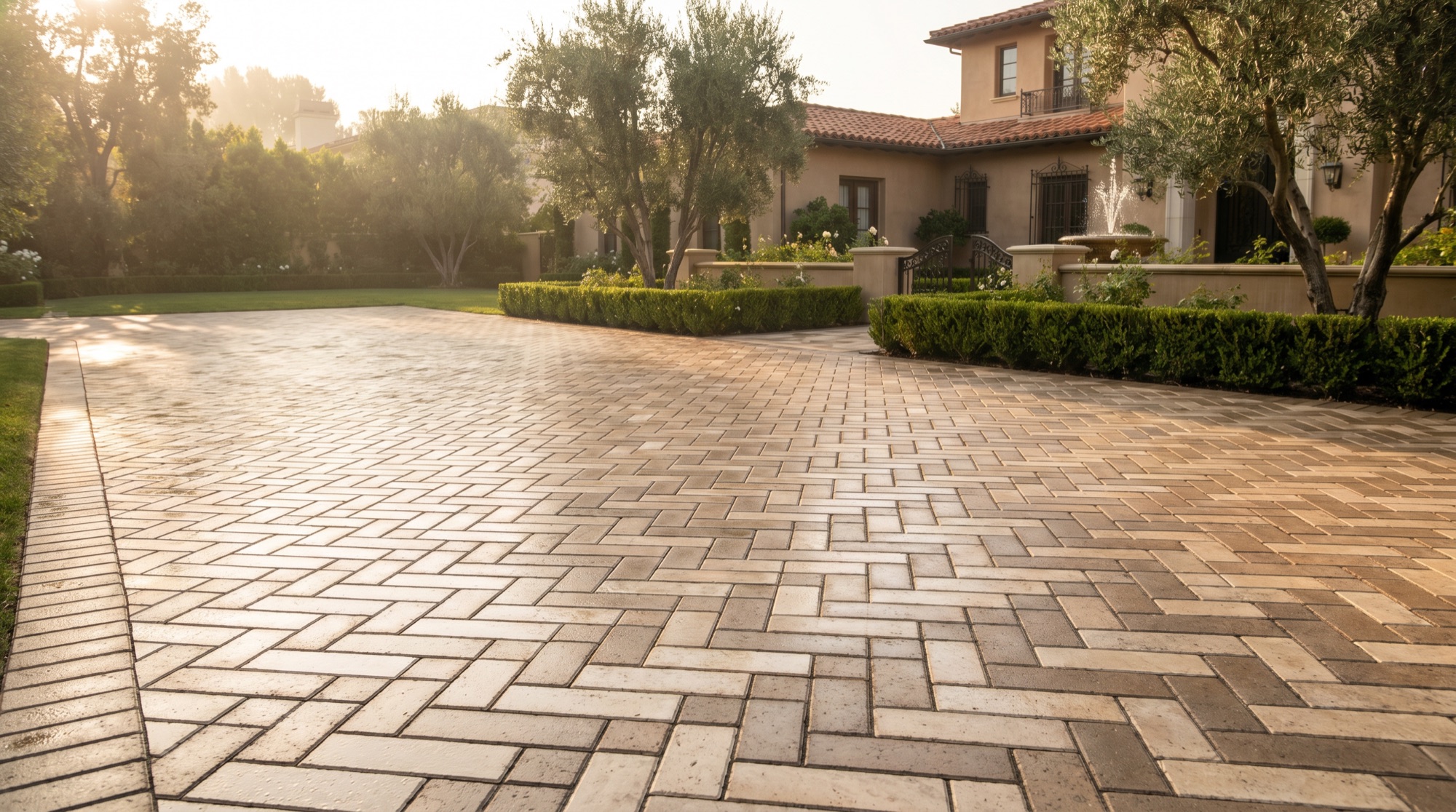 Herringbone paver driveway in Brentwood, 580 square feet