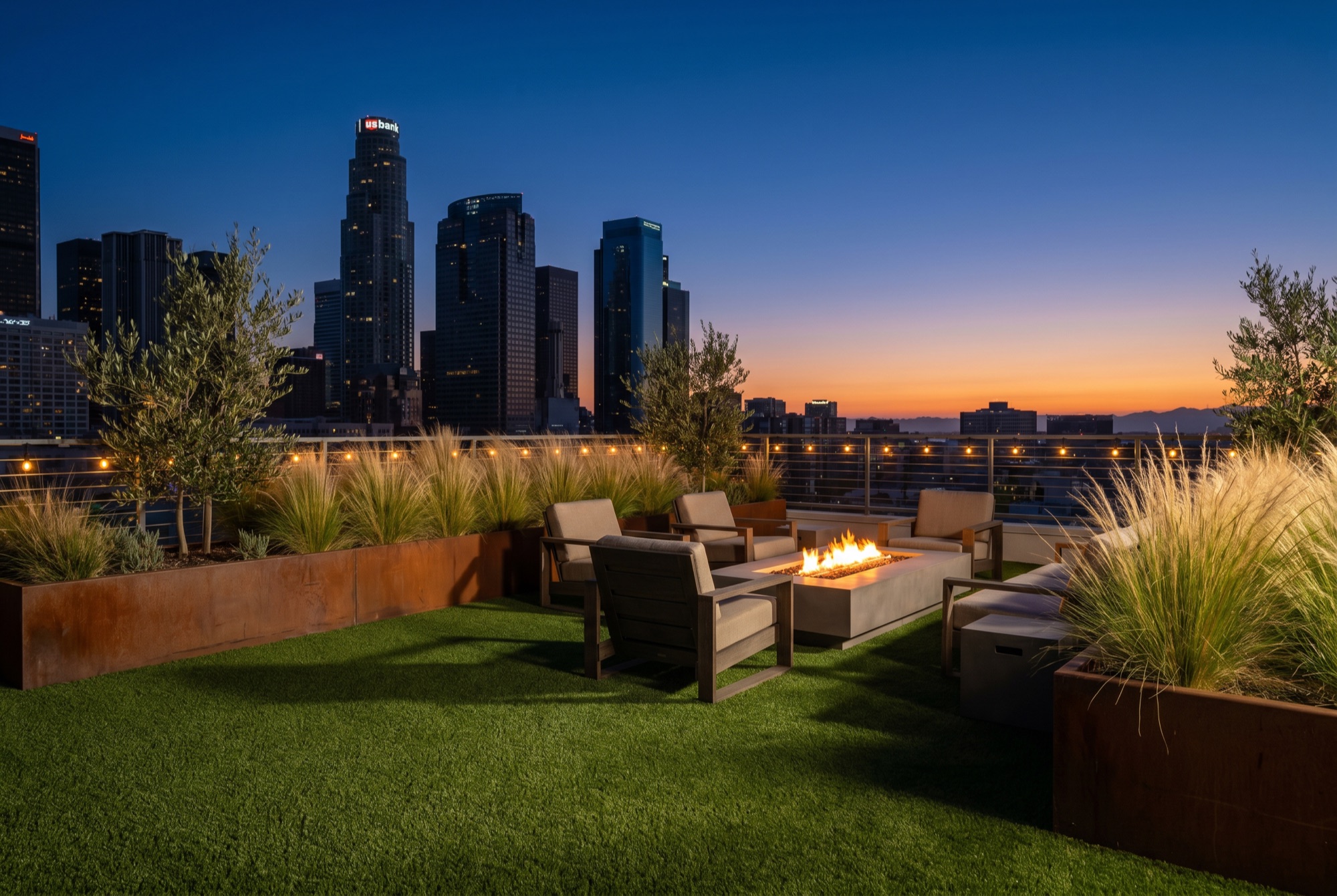 Rooftop synthetic turf terrace at a DTLA loft